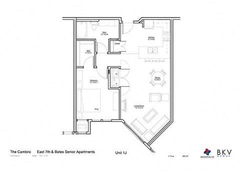 1 Bedroom Floor Plan at The Cambric Senior Apartments, Minnesota, 55106